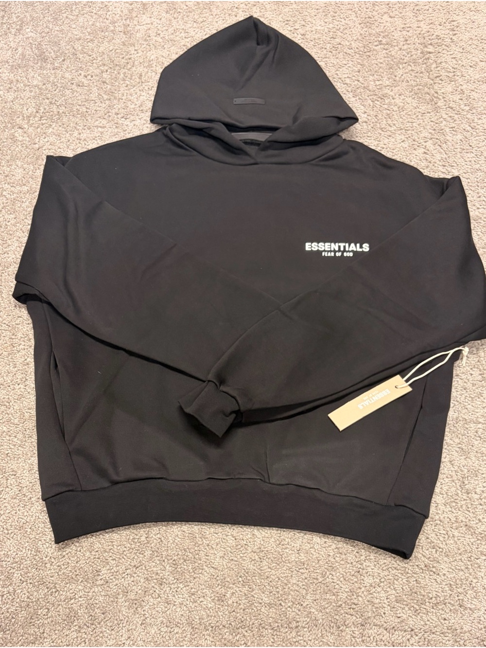 Fear of God ESSENTIALS Black Pullover Hoodie with Chest Logo
